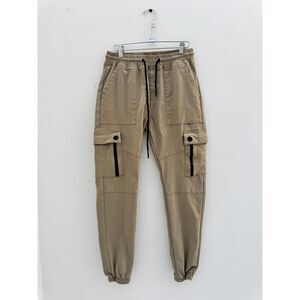 Riot Empire Unisex Cargo Joggers Tan Tapered Utility Streetwear Techwear Size M